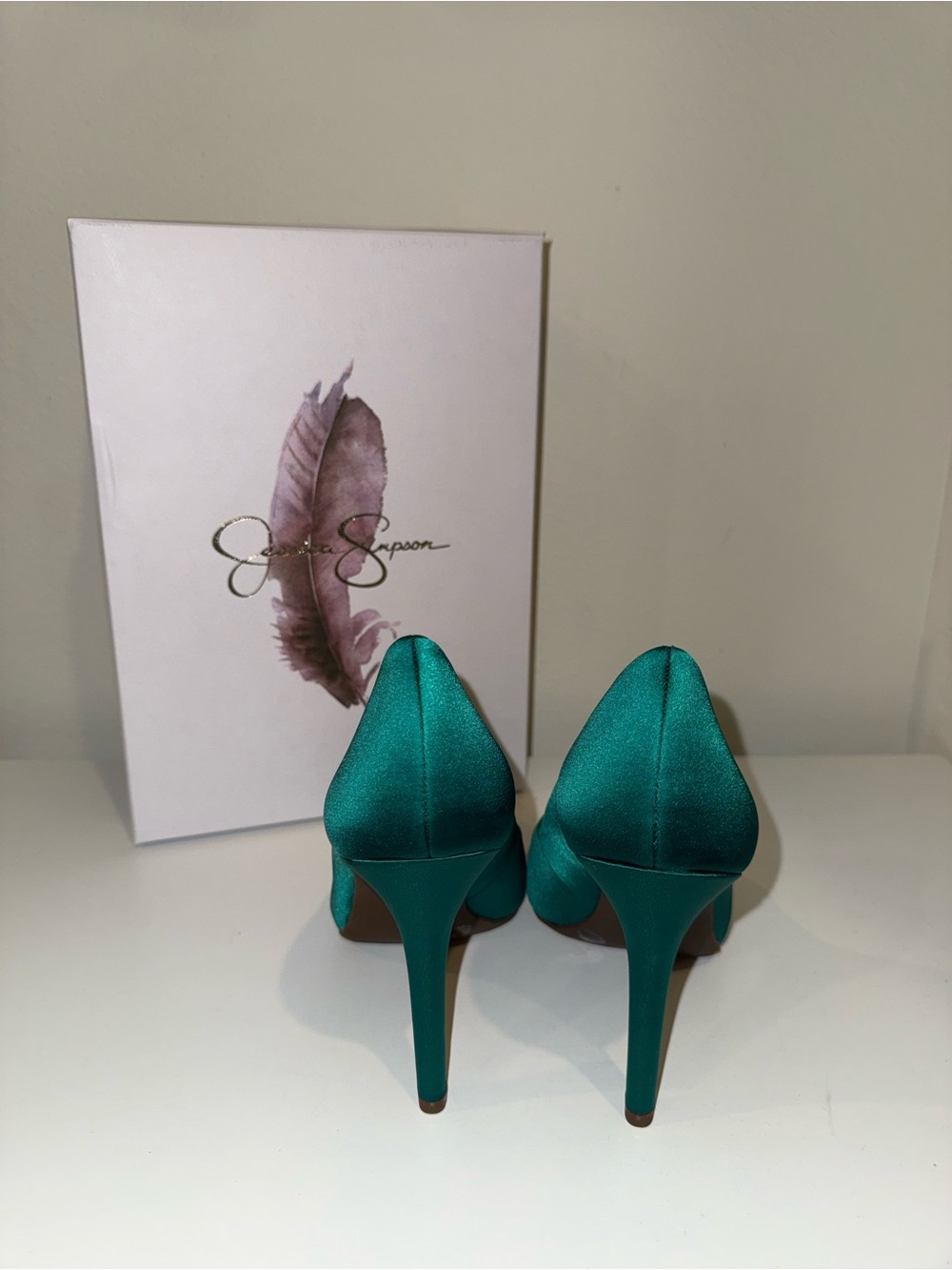 Jessica Simpson Emerald Satin Pointed-Toe Pumps - Picture 3 of 7